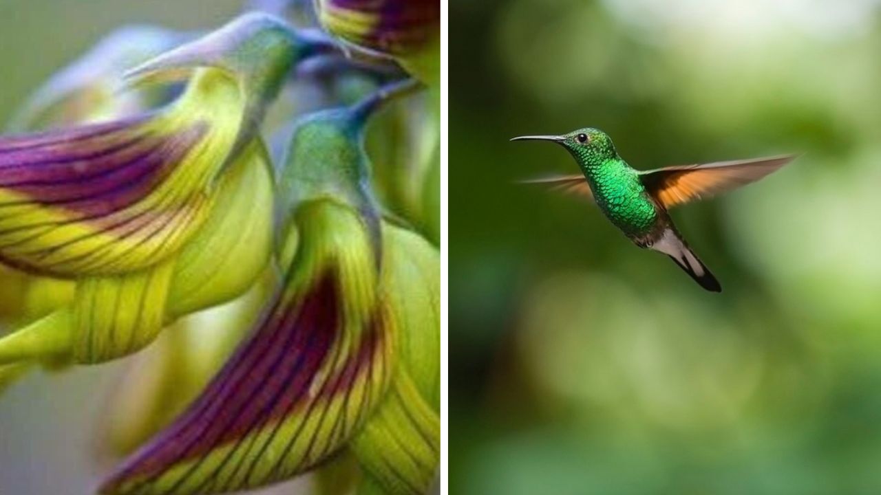 pianta con fiori verdi e viola