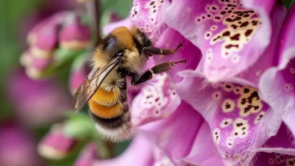 ape che si posa su un fiore viola