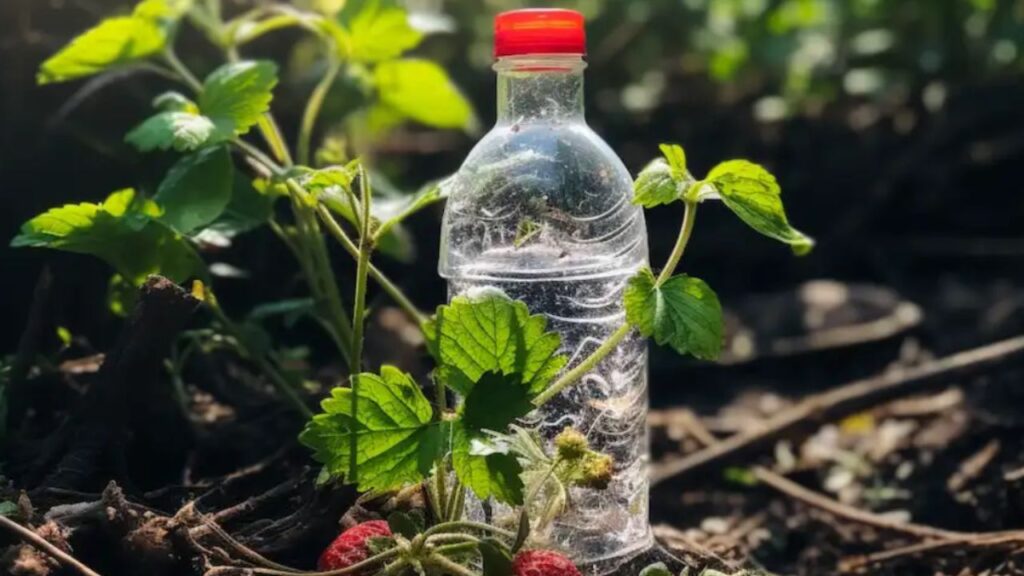 bottiglia di plastica con tappo rosso