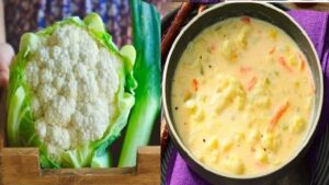 Ricette d’autunno, la zuppa con cavolfiore, porri e formaggio